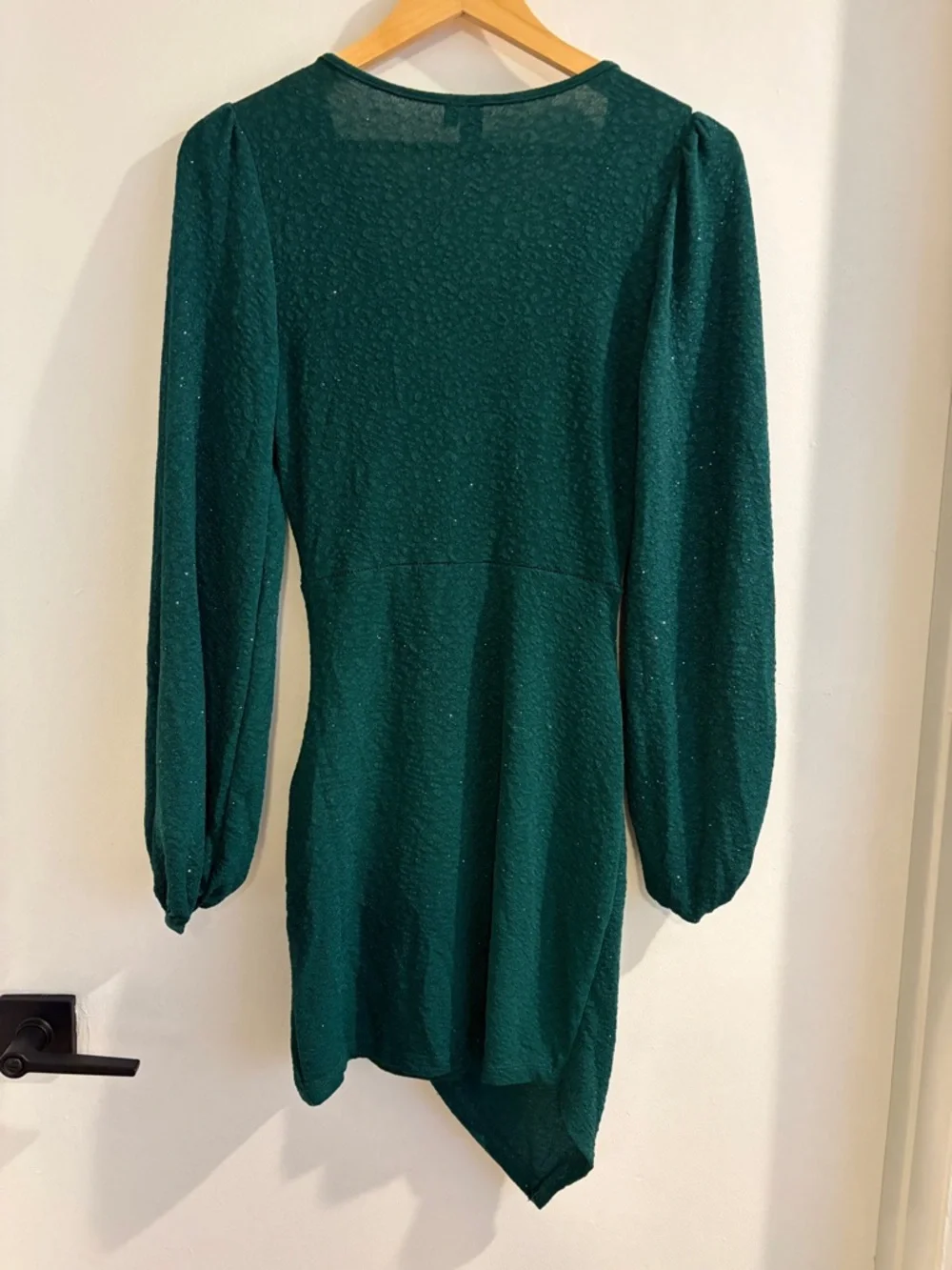 Windsor Dark Emerald  sparkle Wrap Mini Dress size medium stretch asymmetrical